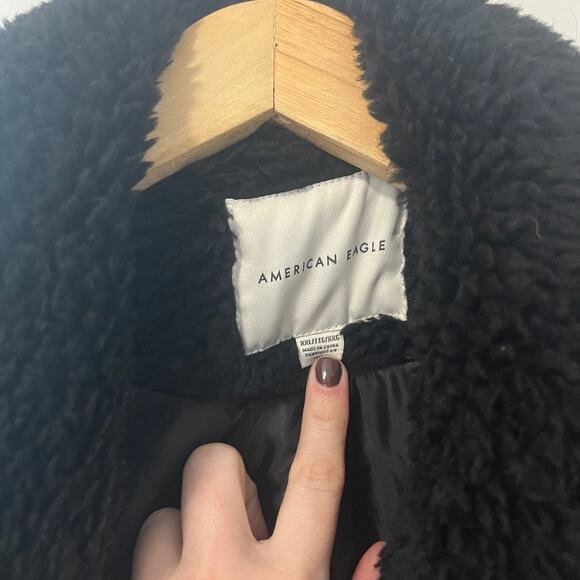 American Eagle Black Fuzzy Teddy Coat Size XXL - Picture 4 of 6